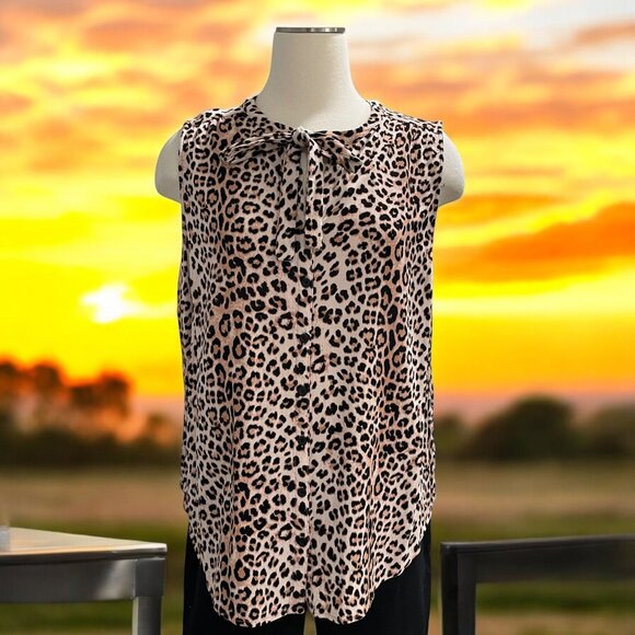 Torrid 2X Leopard Print Sleeveless Blouse Tie Neck Button Front Plus Animal - Picture 1 of 8